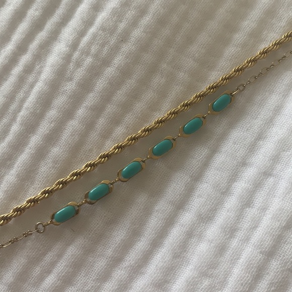 & Other Stories - Layered Duo Chain Necklace - Gold + Turqoise - Picture 4 of 5